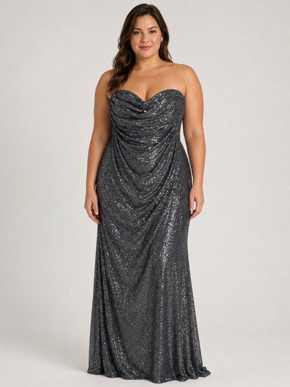 Christina Wu 22726 Charcoal Sequin Strapless Trumpet Gown Size 12
